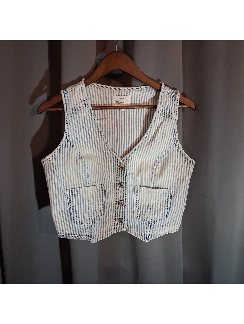 REgeneration by Celebrity Pink Striped Denim Vest Size L